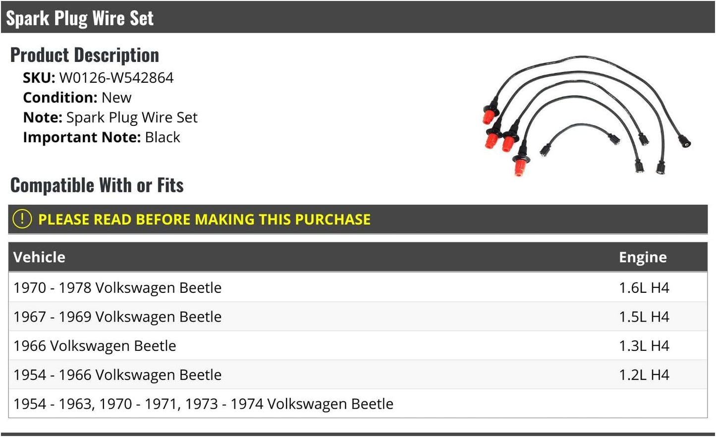 Set cables bujía comp VW Beetle 54-78