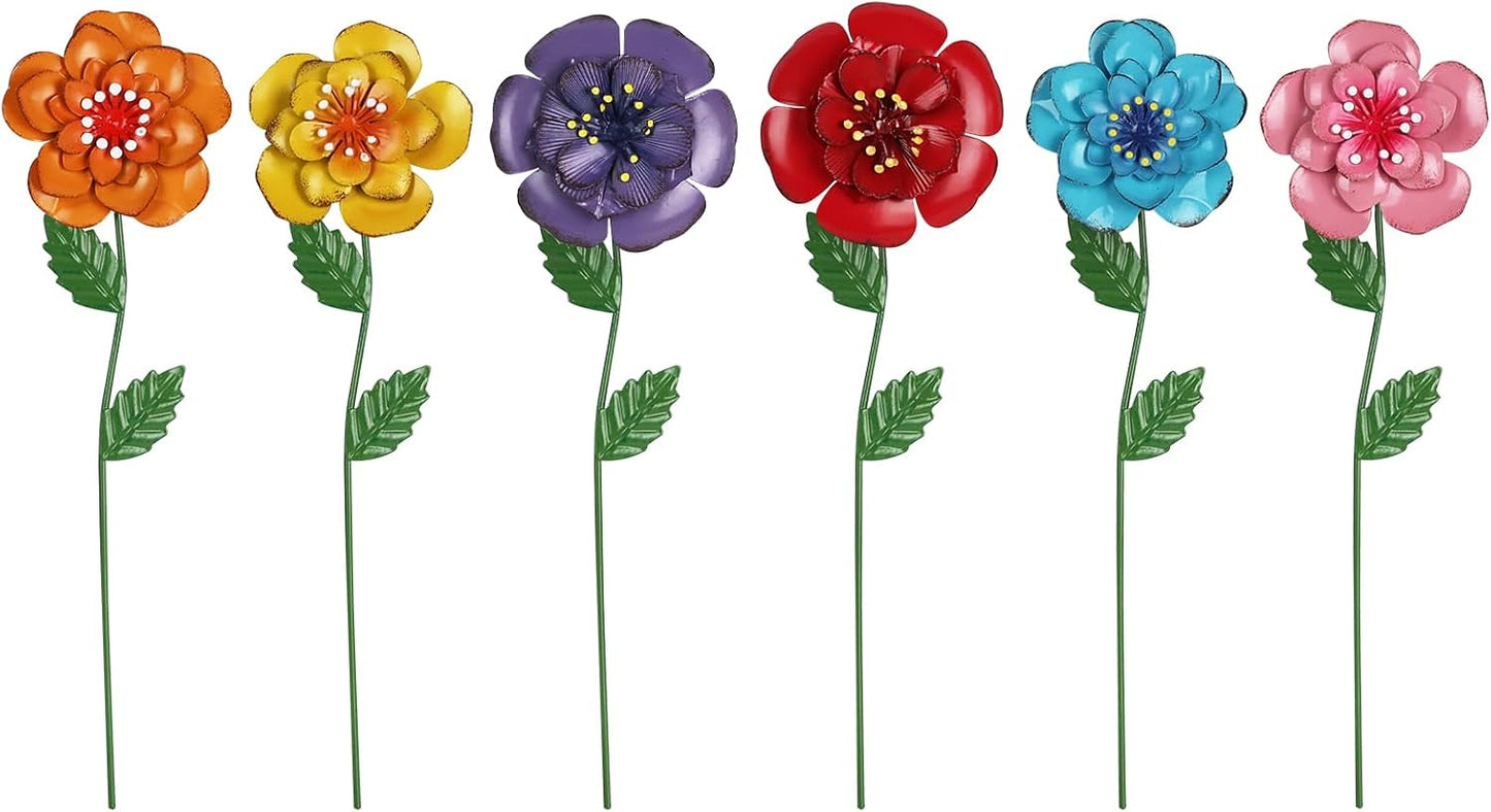 Set 6 estacas decorativas metal flores jardín