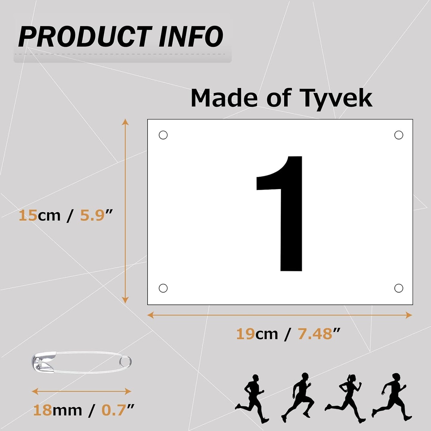 Números dorsal Tyvek resistente 4x7 6x7.5 para maratón