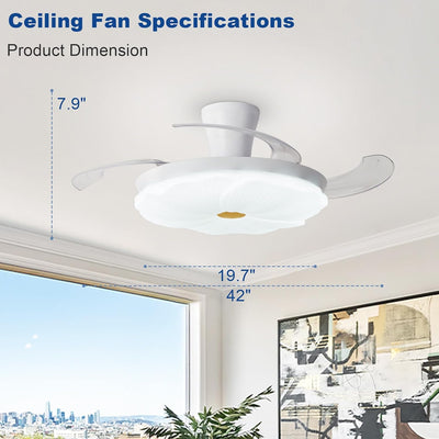 Ventilador techo retráctil 42pulg blanco luz LED 6 vel control remoto