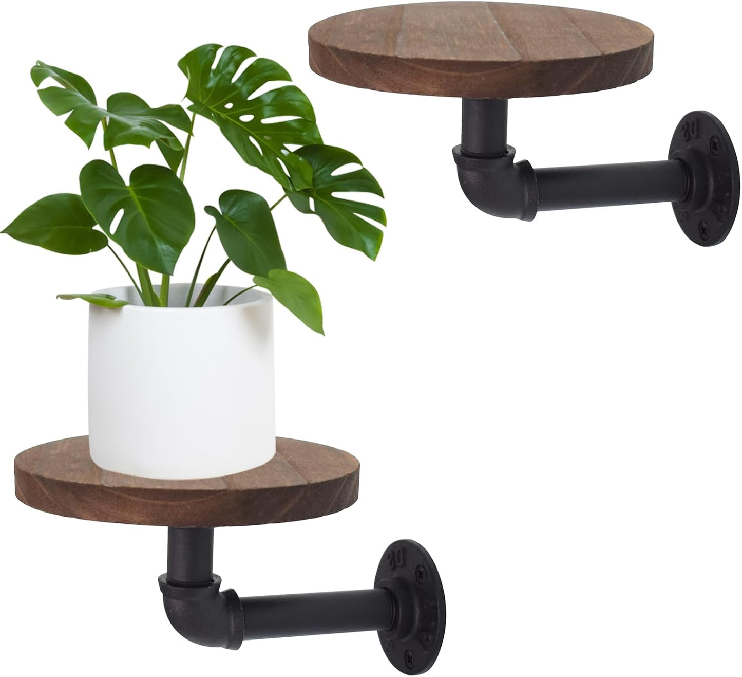 2 Estantes Redondos Flotantes Madera Pared 5.9"