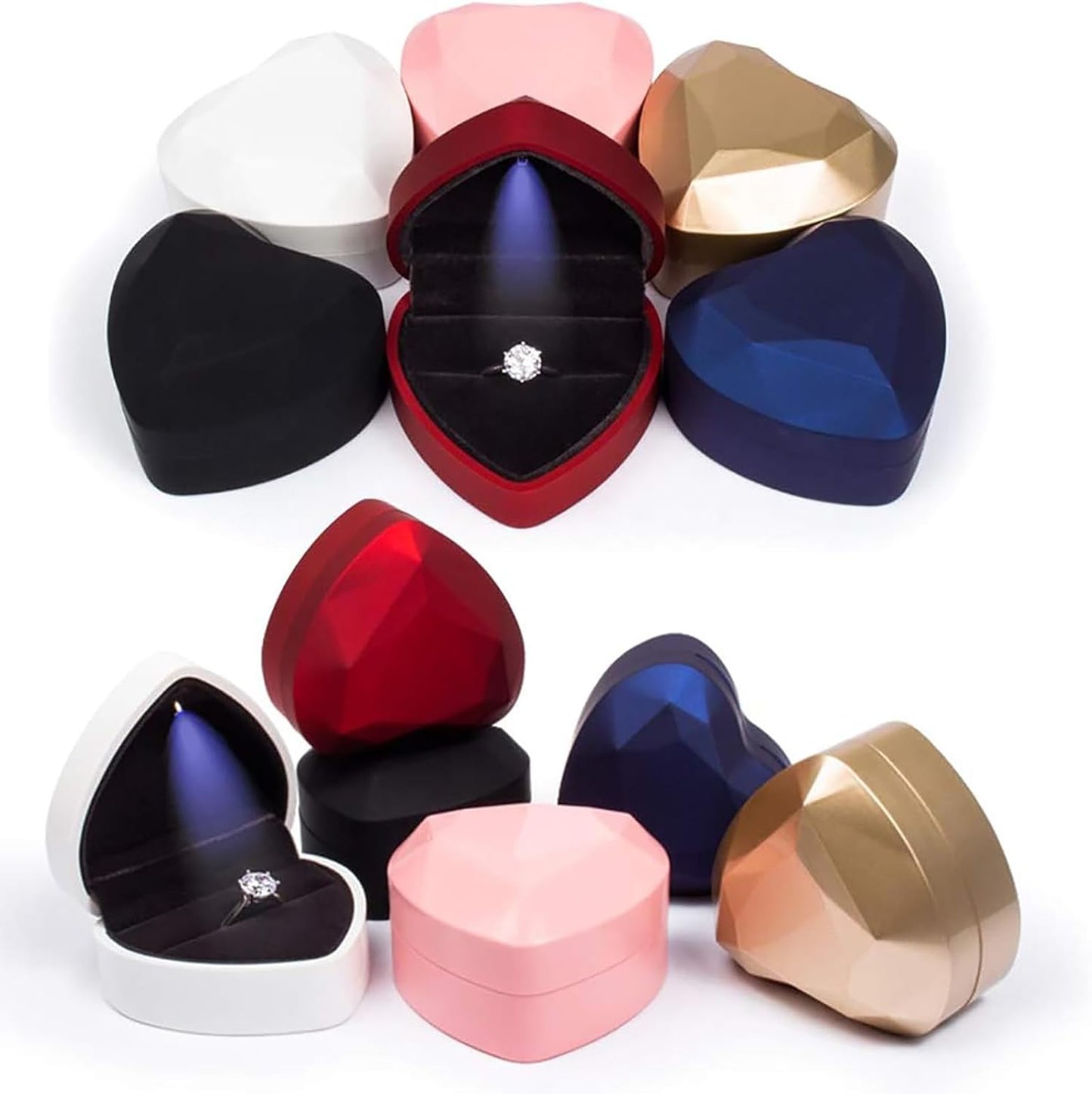 Caja corazón con luz LED para anillos compromiso regalo boda