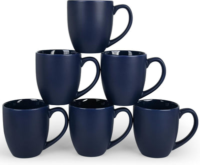 6 Tazas Café Cerámica 16oz con Asa para Té Capuchino Azul Mate
