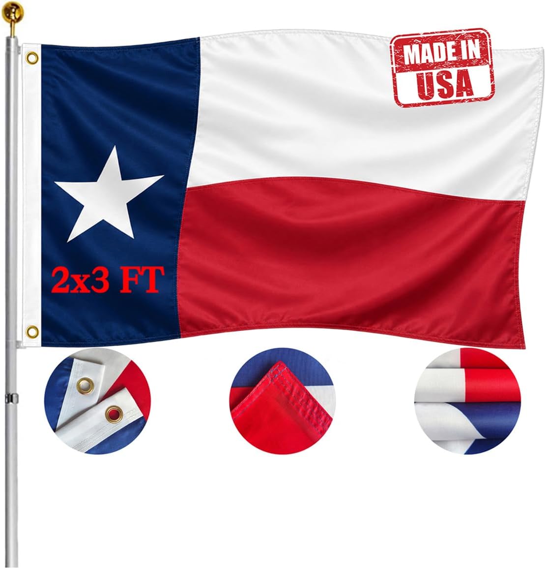 Bandera Texas doble cara 2x3ft lona resistente UV