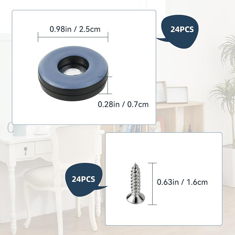 24 Protectores deslizantes teflón 1pulg para muebles y sillas
