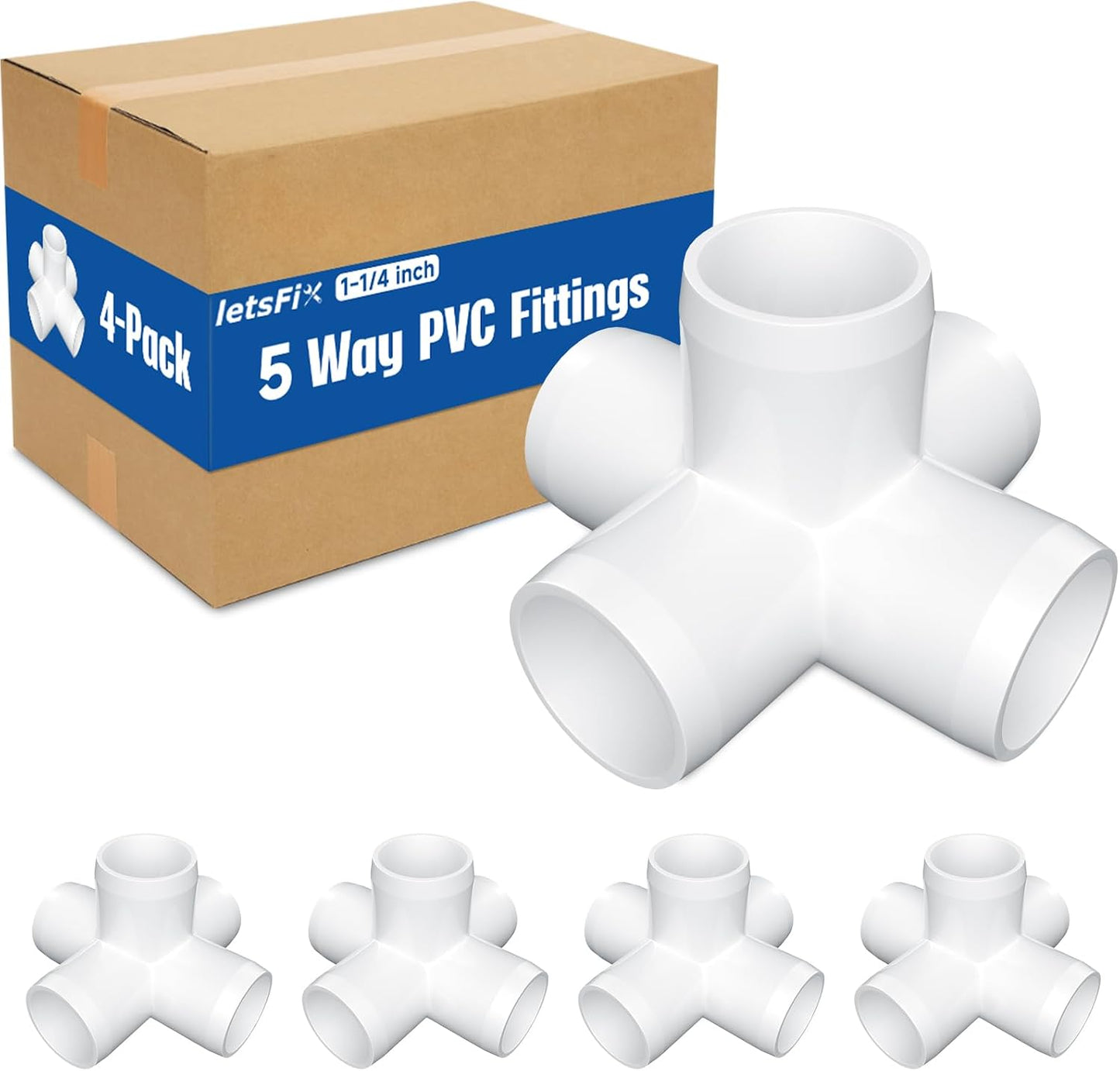 Conector PVC 1-1/4 pulg 5 vías pack 4 codo para estructuras