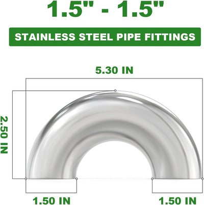2 Codos Acero Inox 304 1.5" 180grados Mandril Doblado