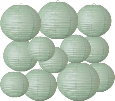 Faroles colgantes papel verde salvia 4-10pulg set 12 pzas