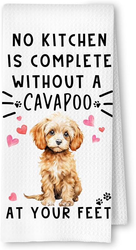 Toallas de cocina Cavapoo tejido gofre para perros 16x24