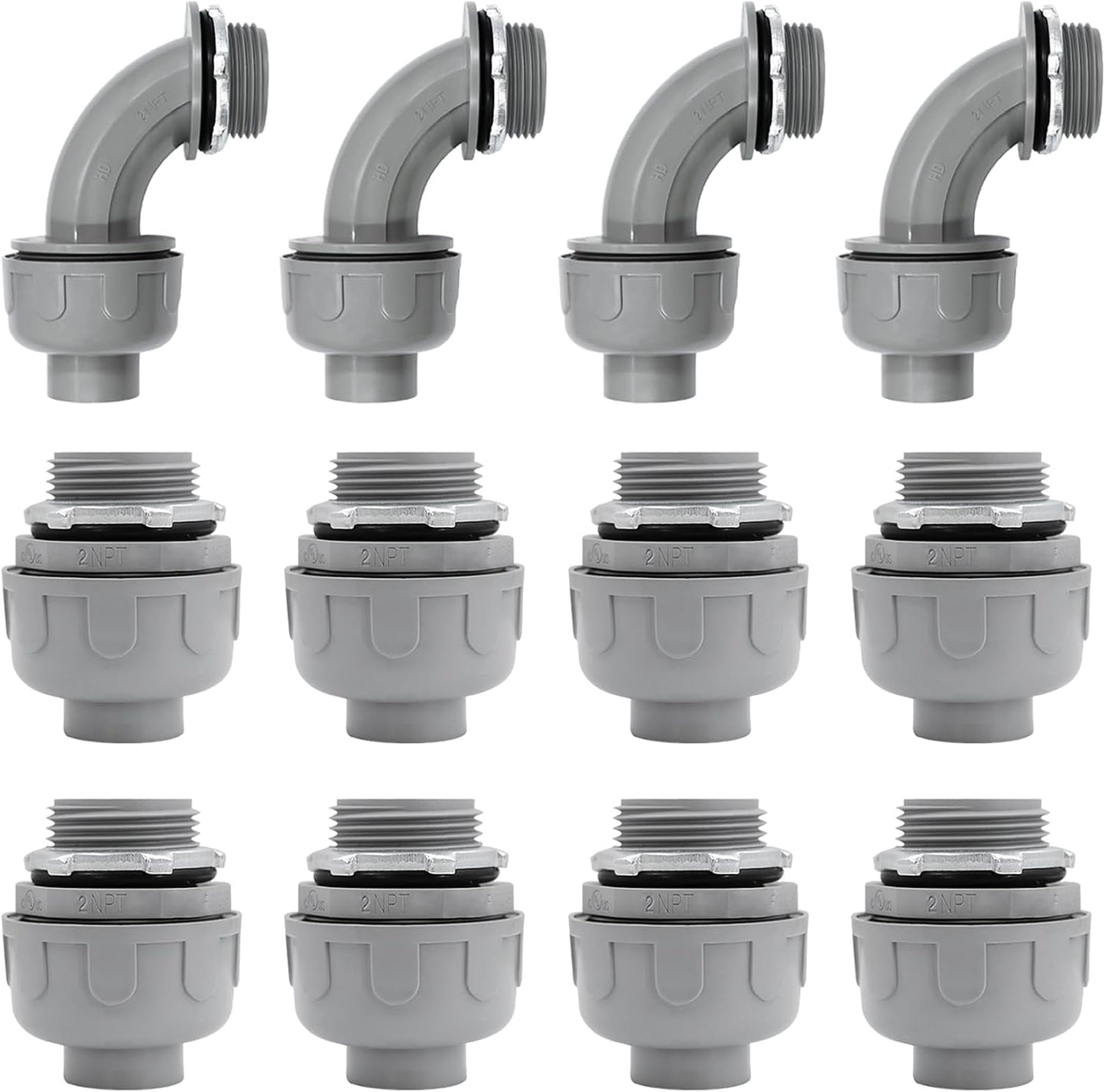 Conector PVC 2pulg cert UL pack 12 pzas 180D y 90D