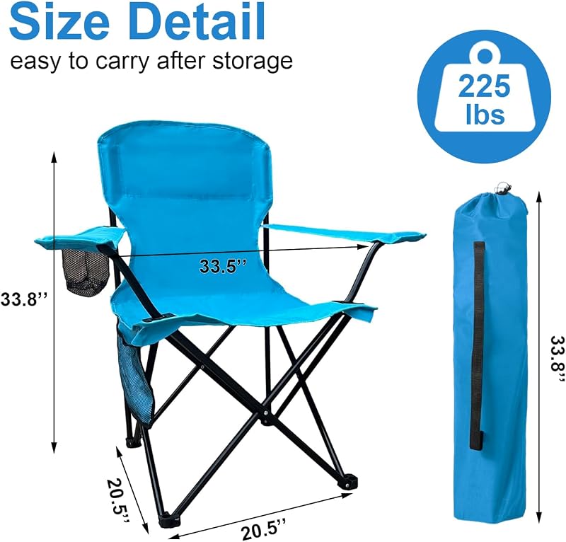 Silla camping plegable soporte tazas 225lb arena azul