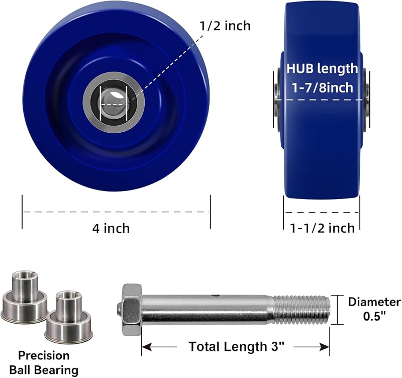 Ruedas giratorias 4" poliuretano 400lb rodamientos bolas