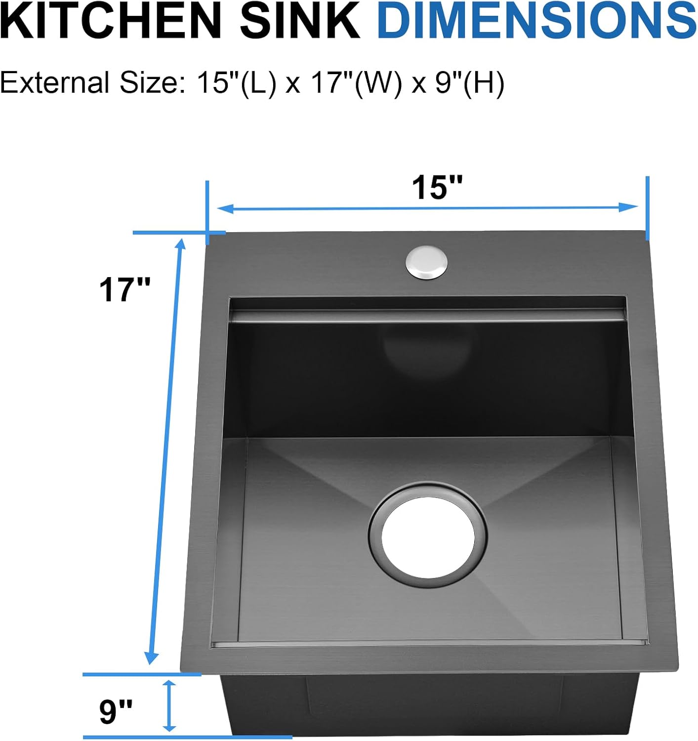 Fregadero acero inox 15x17" negro profundo