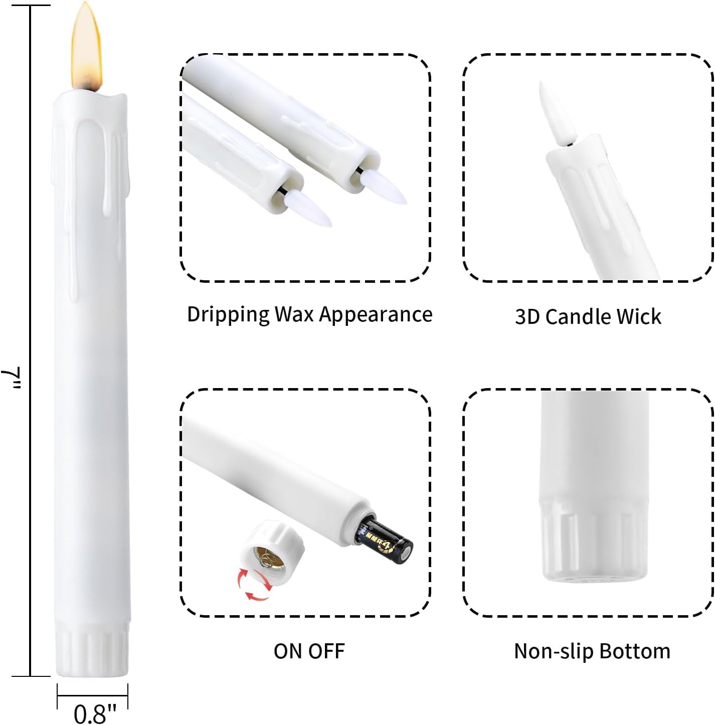 Velas LED cónicas control remoto 7pulg temporizador 6uds
