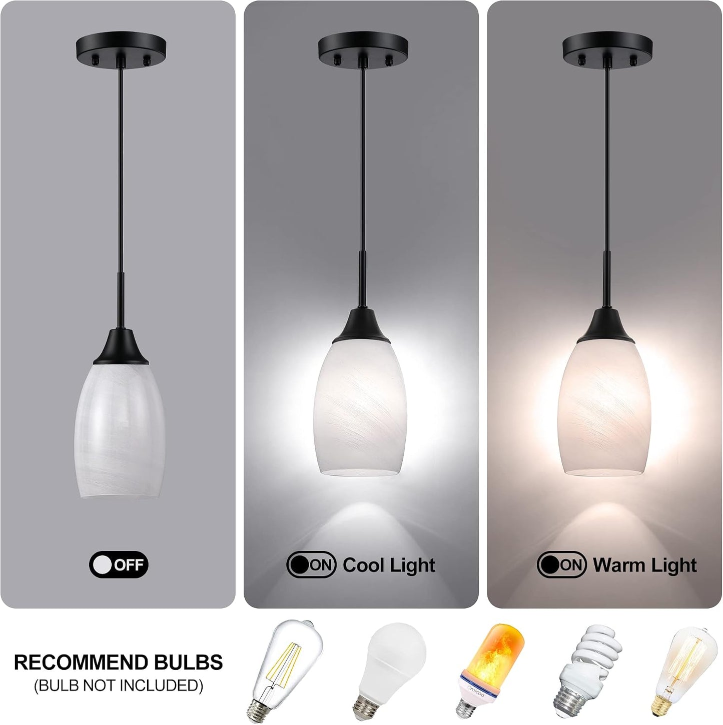 3 Pzas Lámpara Colgante Cristal Ovalado Blanco Isla Cocina