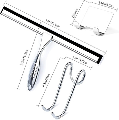 Escobilla ducha 12pulg acero inox con hoja silicona y ganchos