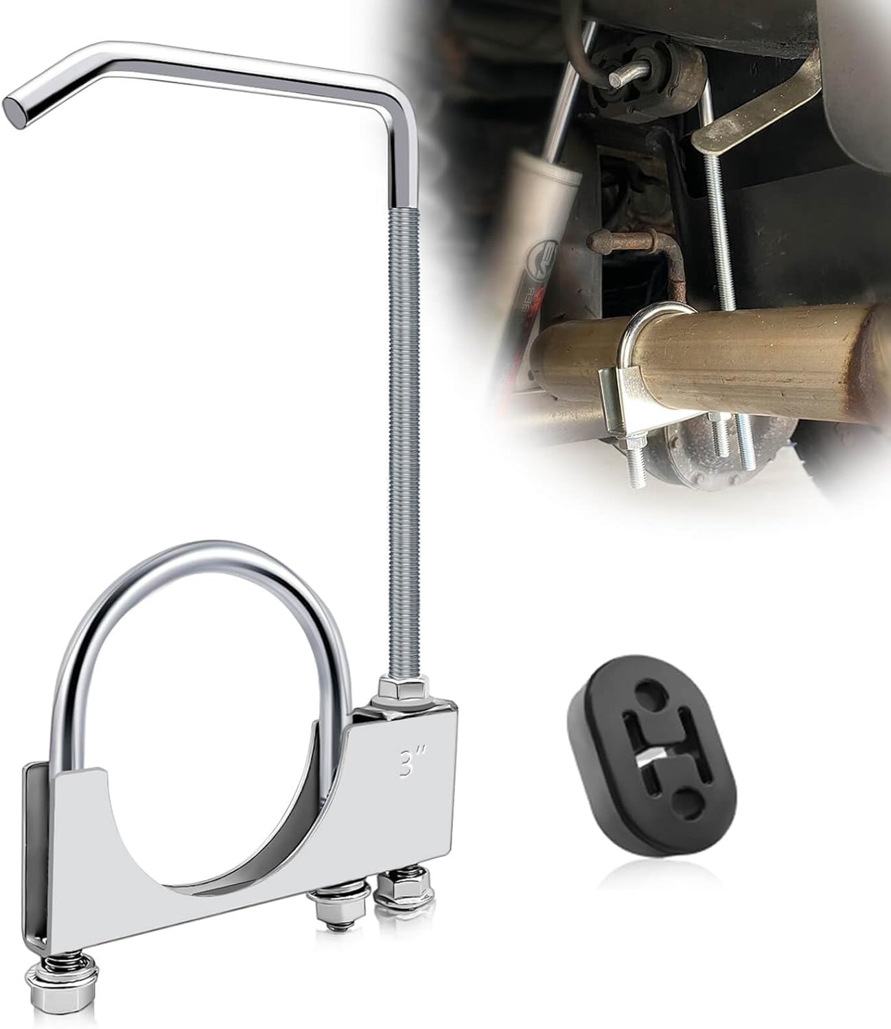 Abrazadera escape universal acero resistente con colgador