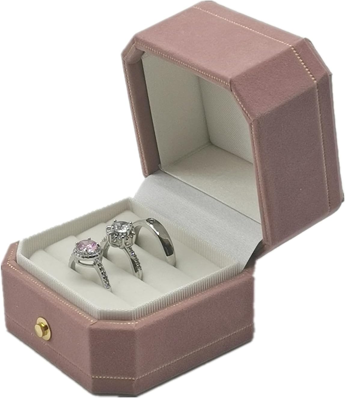 Caja anillos terciopelo 3 ranuras octagonal 2.44x2.44x2.17pulg