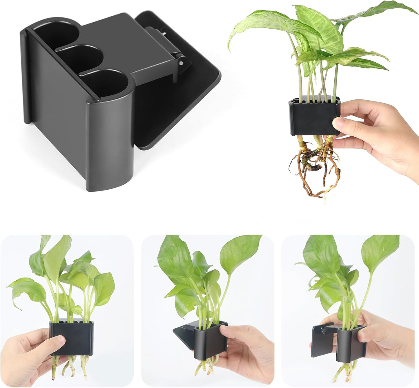 Soporte colgante para plantas acuáticas 3 agujeros negro