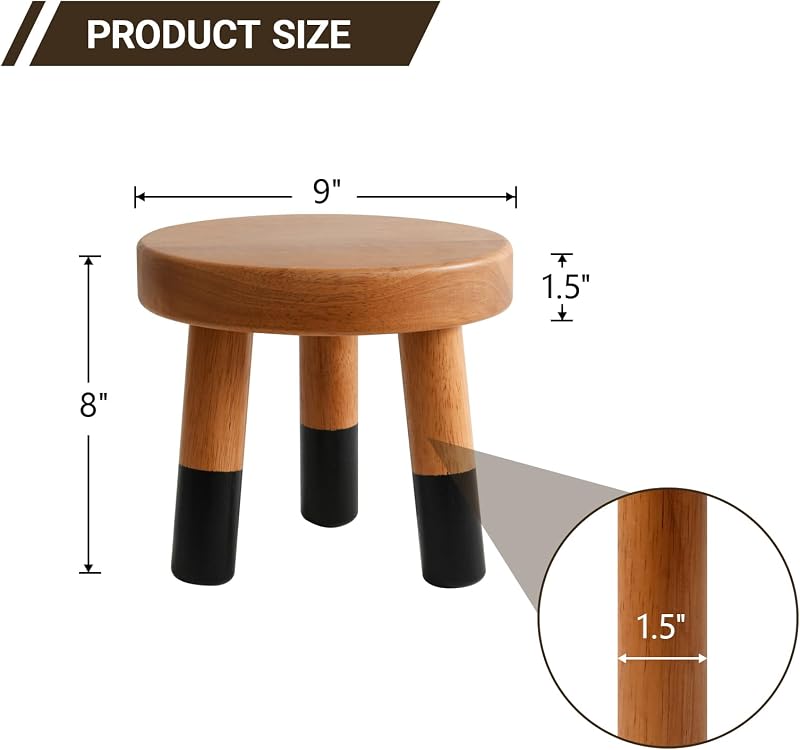 Soporte plantas redondo madera caucho 9" elevador 8" H negro