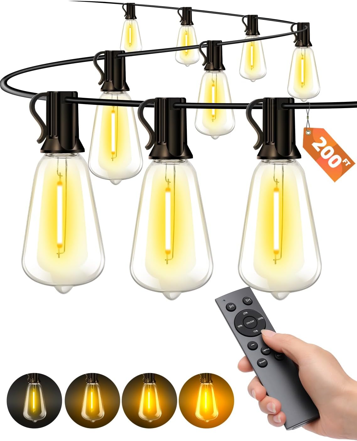 Luces cadena patio 200pies impermeable control remoto st38