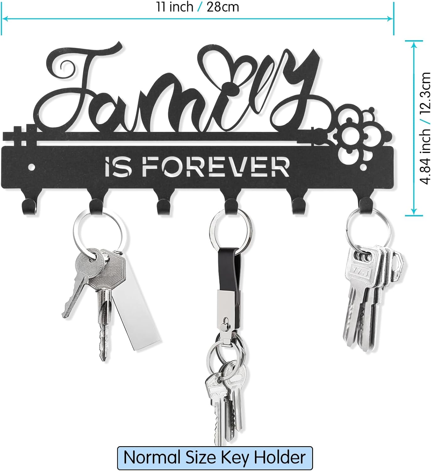 Soporte llaves pared metal negro 11x4.84" ganchos