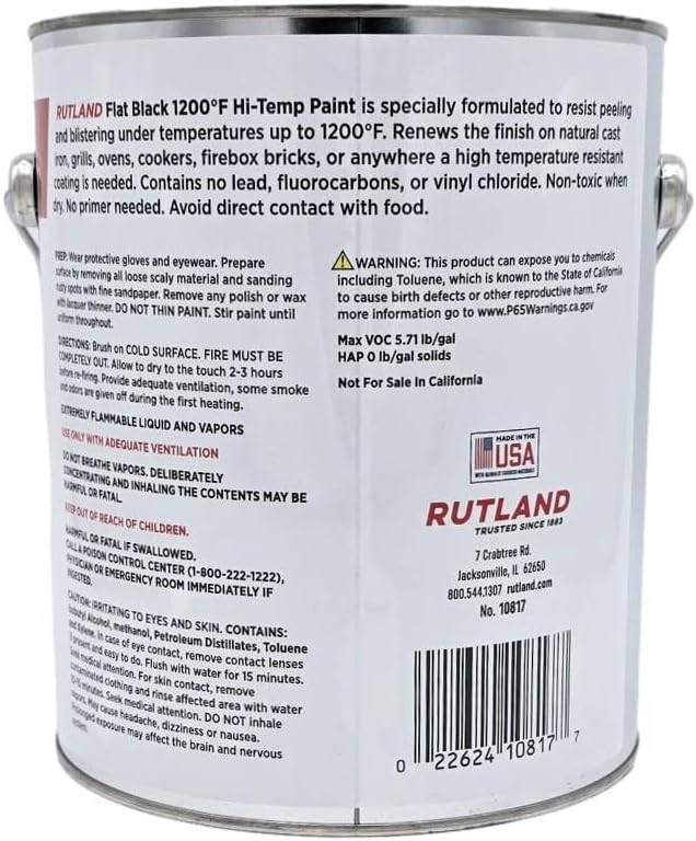 Pintura chimenea alta temp ladrillo metal 1gal negro mate