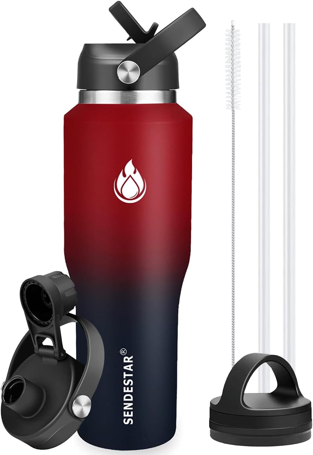 Botella agua acero inox 40oz boca ancha tapa pajilla