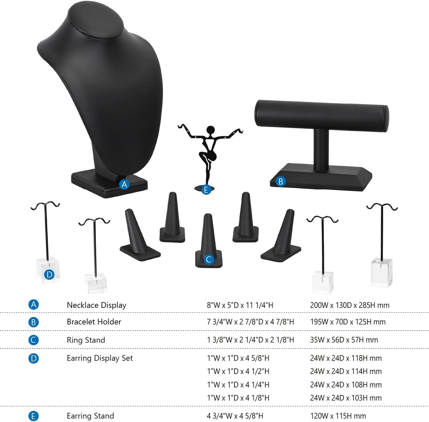 Set 12 Pzas Soporte Joyas Piel Sintética Negra