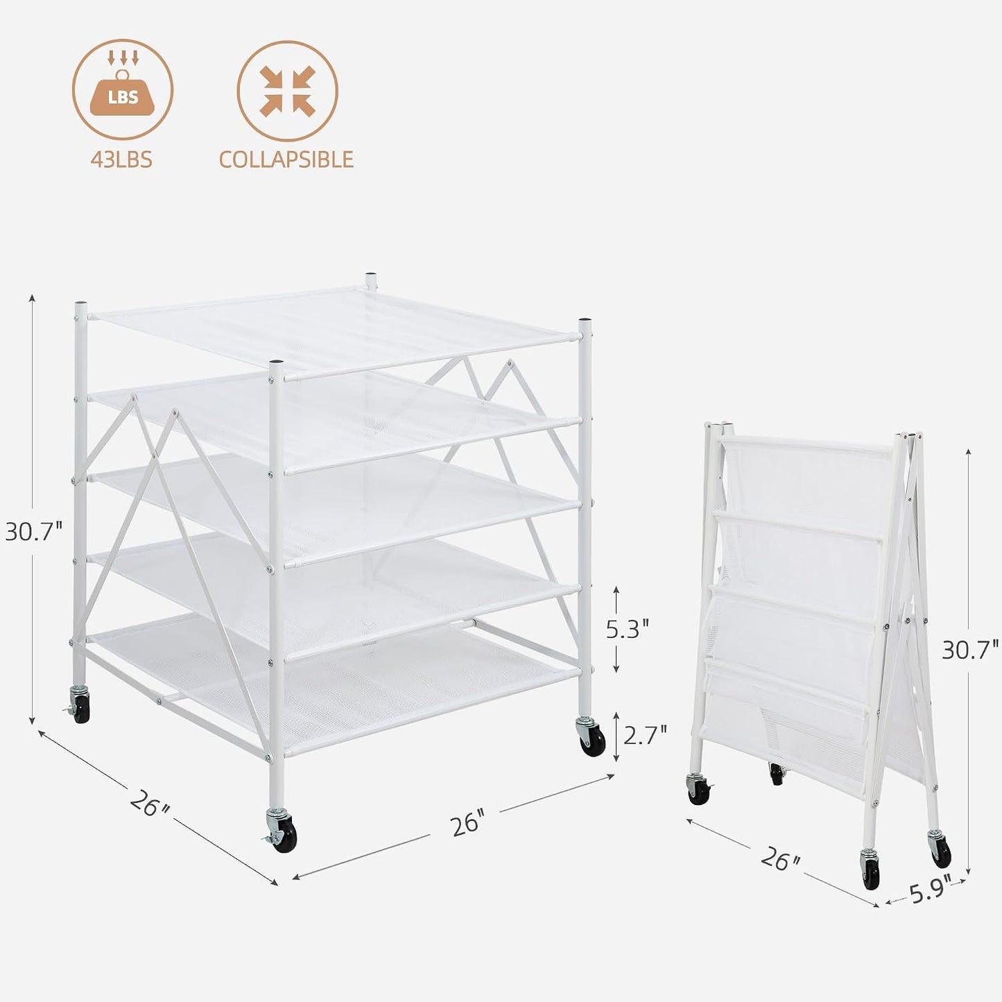 Estante secado ropa malla apilable 5 niveles plegable blanco