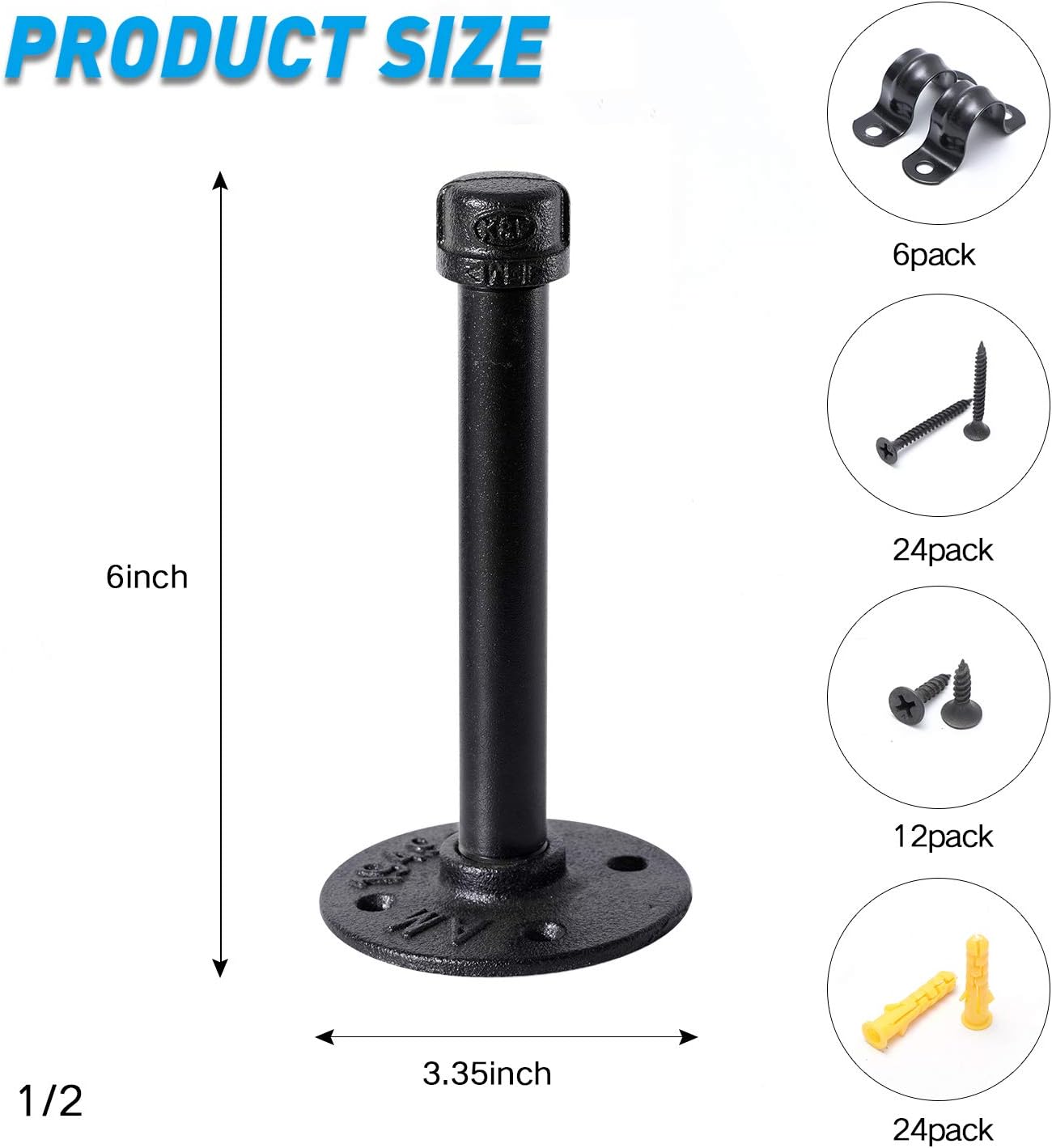 Soportes tubo hierro negro 3/4pulg estantería DIY