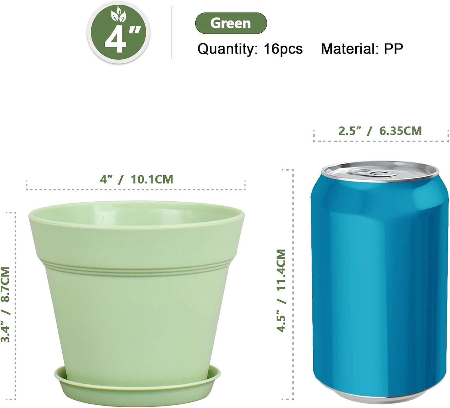 Macetas plástico 4" set 16 con drenaje y platillo decorativo