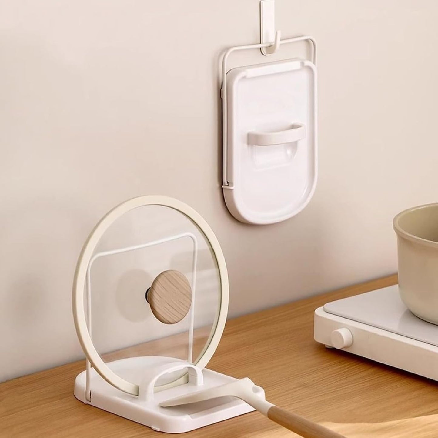 Soporte tapa olla con gancho plegable encimera cocina