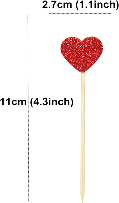 40 Pzas Decoración Cupcakes Corazón Purpurina Rojo