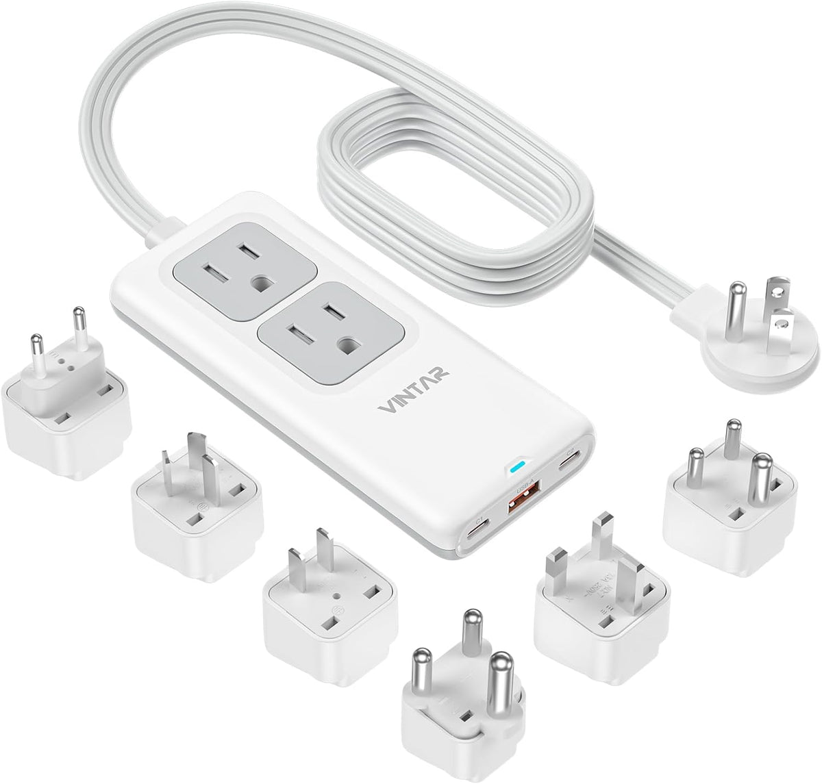 Kit adaptador viaje universal 5ft 2 salidas 3 USB enchufe A/C/D/G/I/M