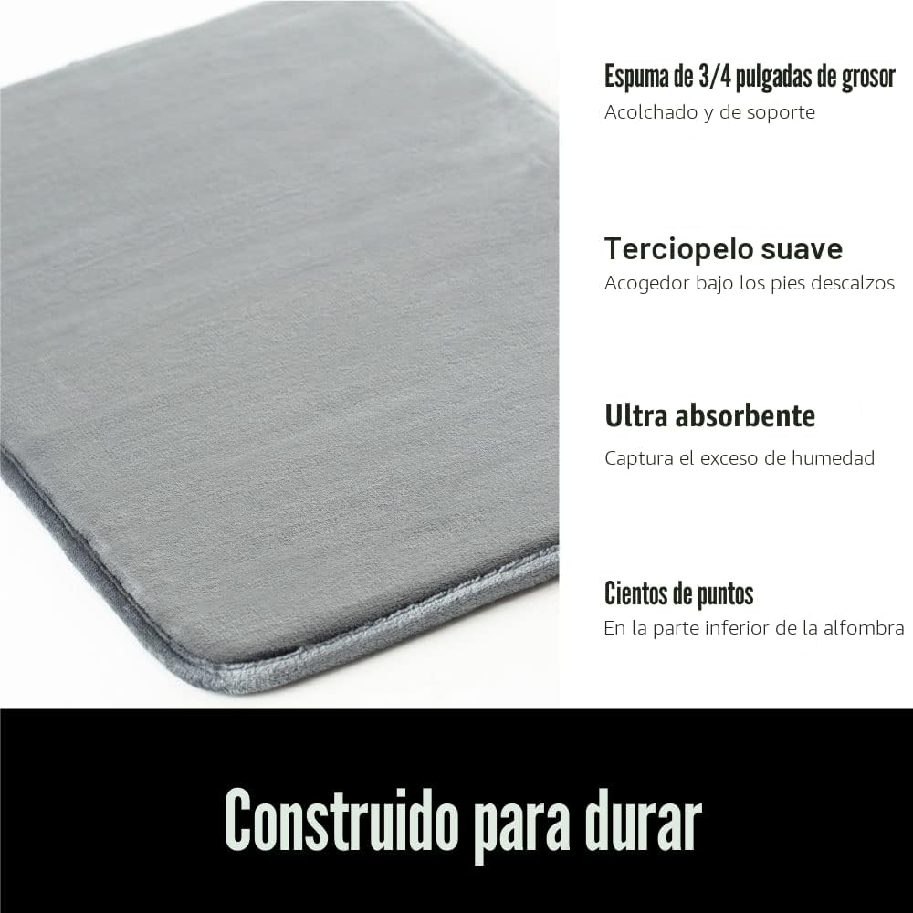 Tapete baño espuma viscoelástica terciopelo gris 24x17pulg