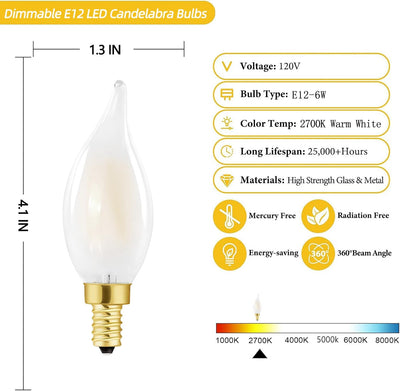 Bombilla LED E12 tipo B 2700K blanco cálido 6W pack 6