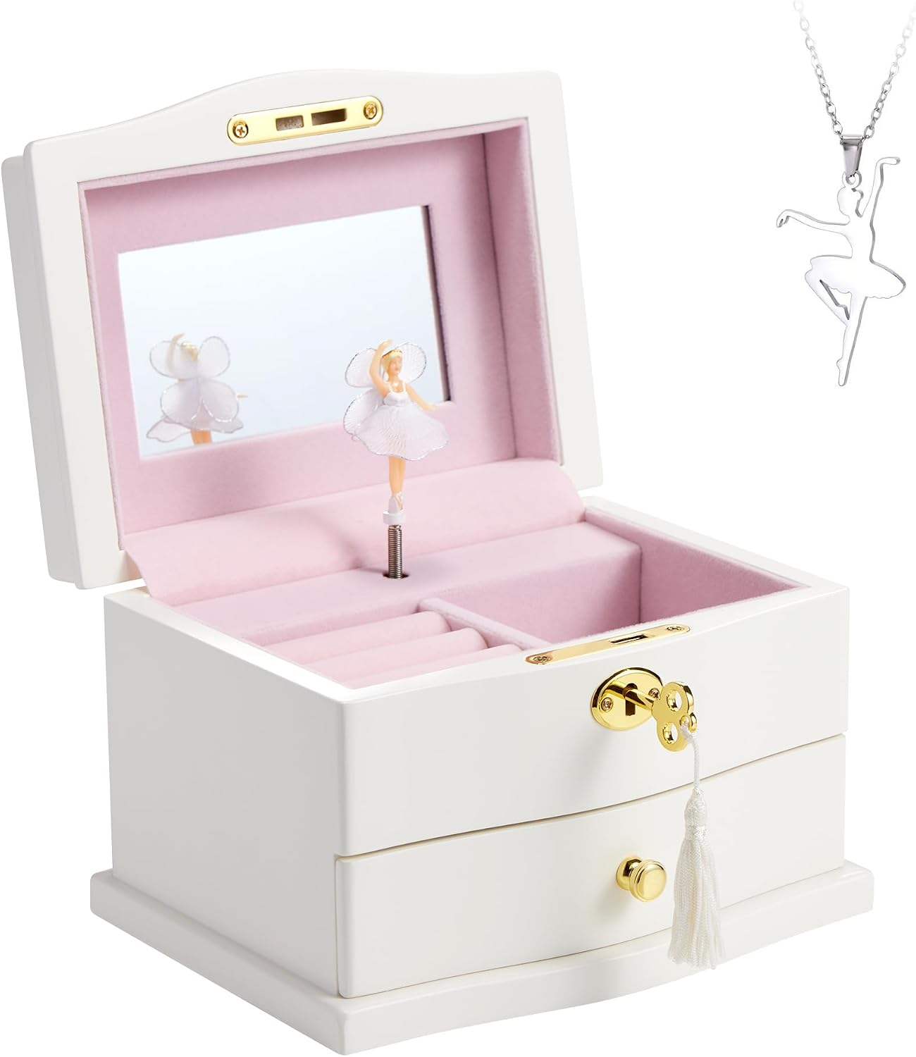 Caja joyería musical con espejo para niñas blanco