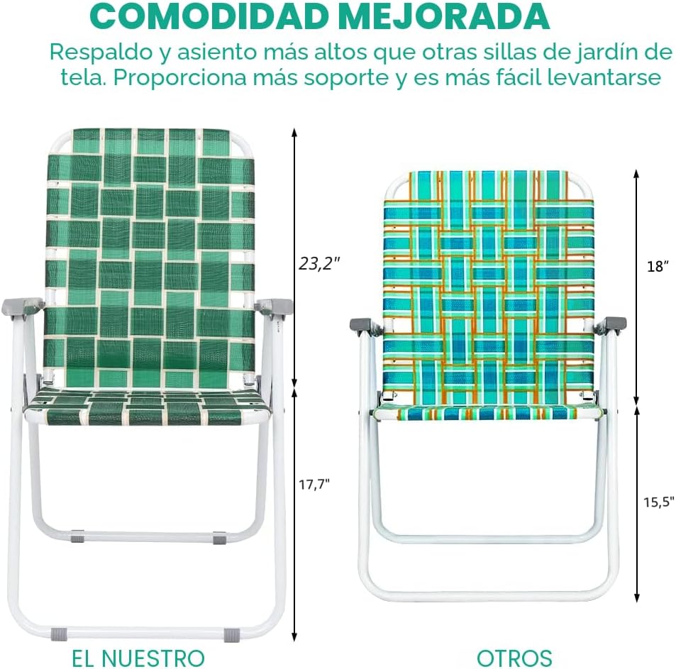 2 Sillas plegables malla para patio y playa verde oscuro