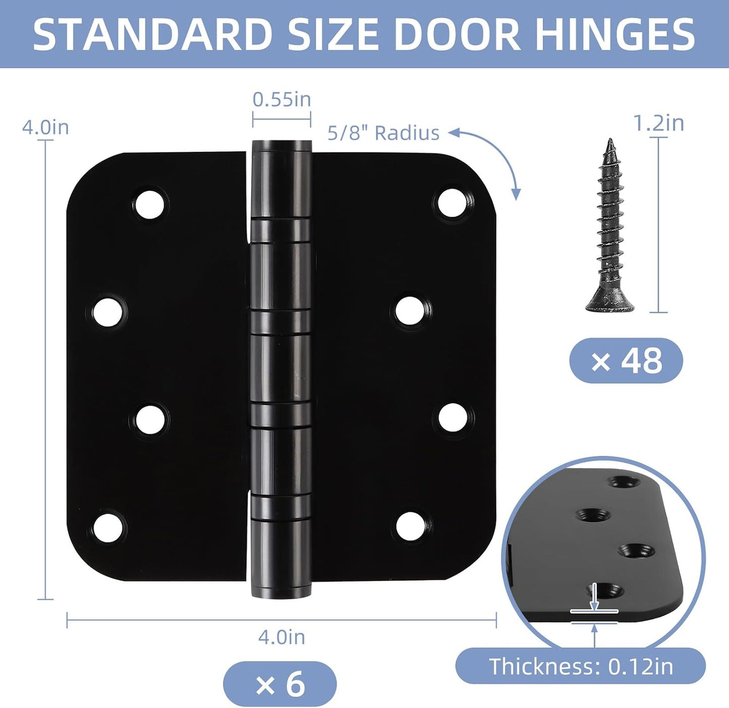 6 Pzas Bisagras Acero Inox 4x4pulg Rodamiento Bolas Negro Mate