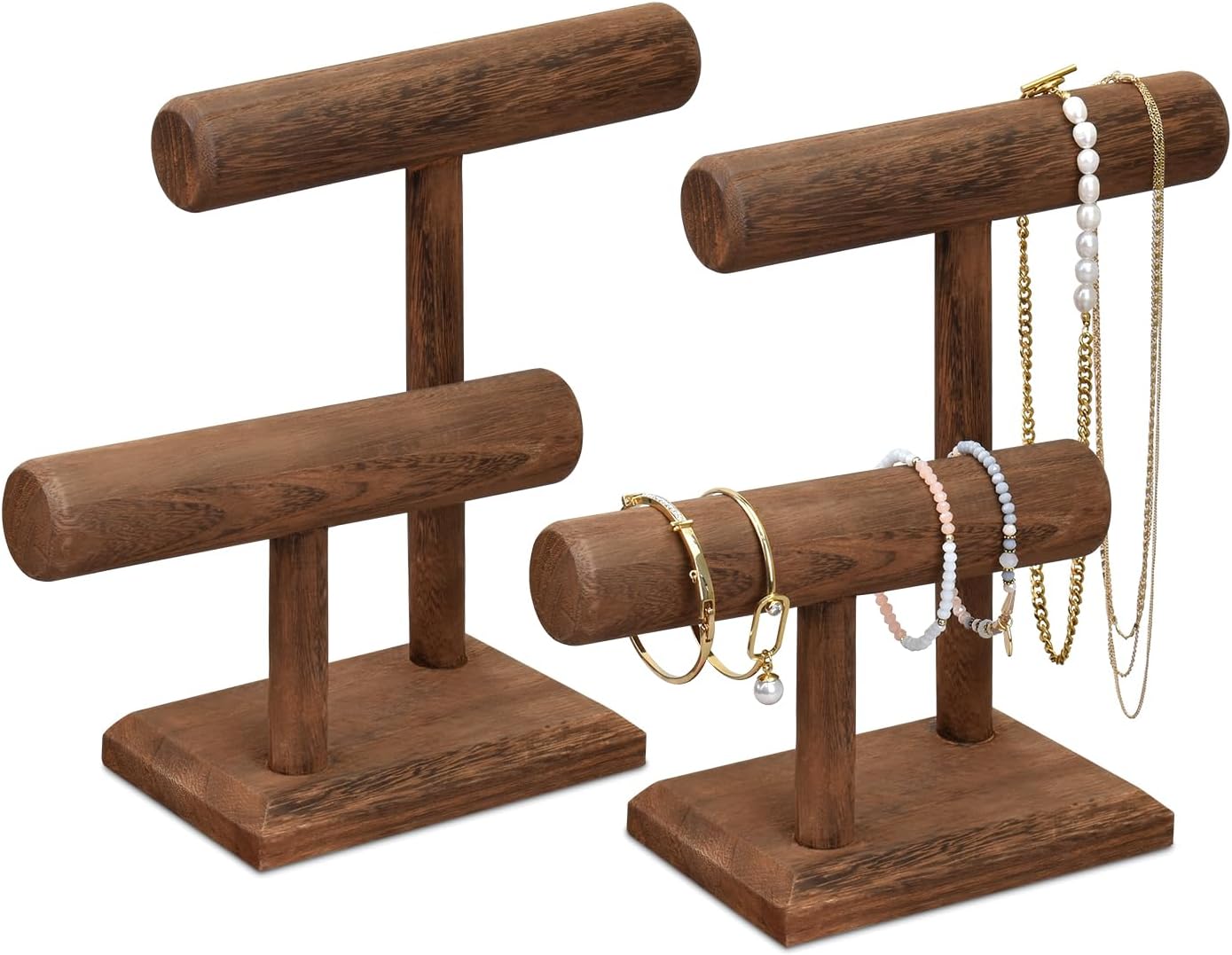 Soporte joyas madera 2 niveles color marrón