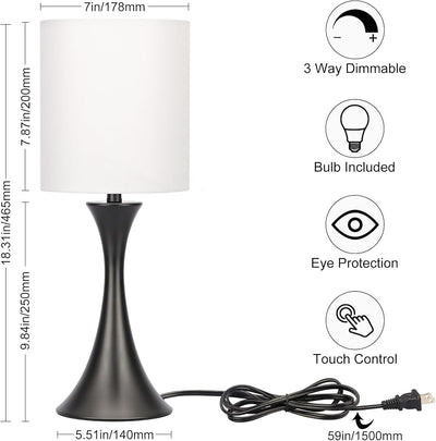 Lámpara mesa control táctil 3 niveles luz LED negra