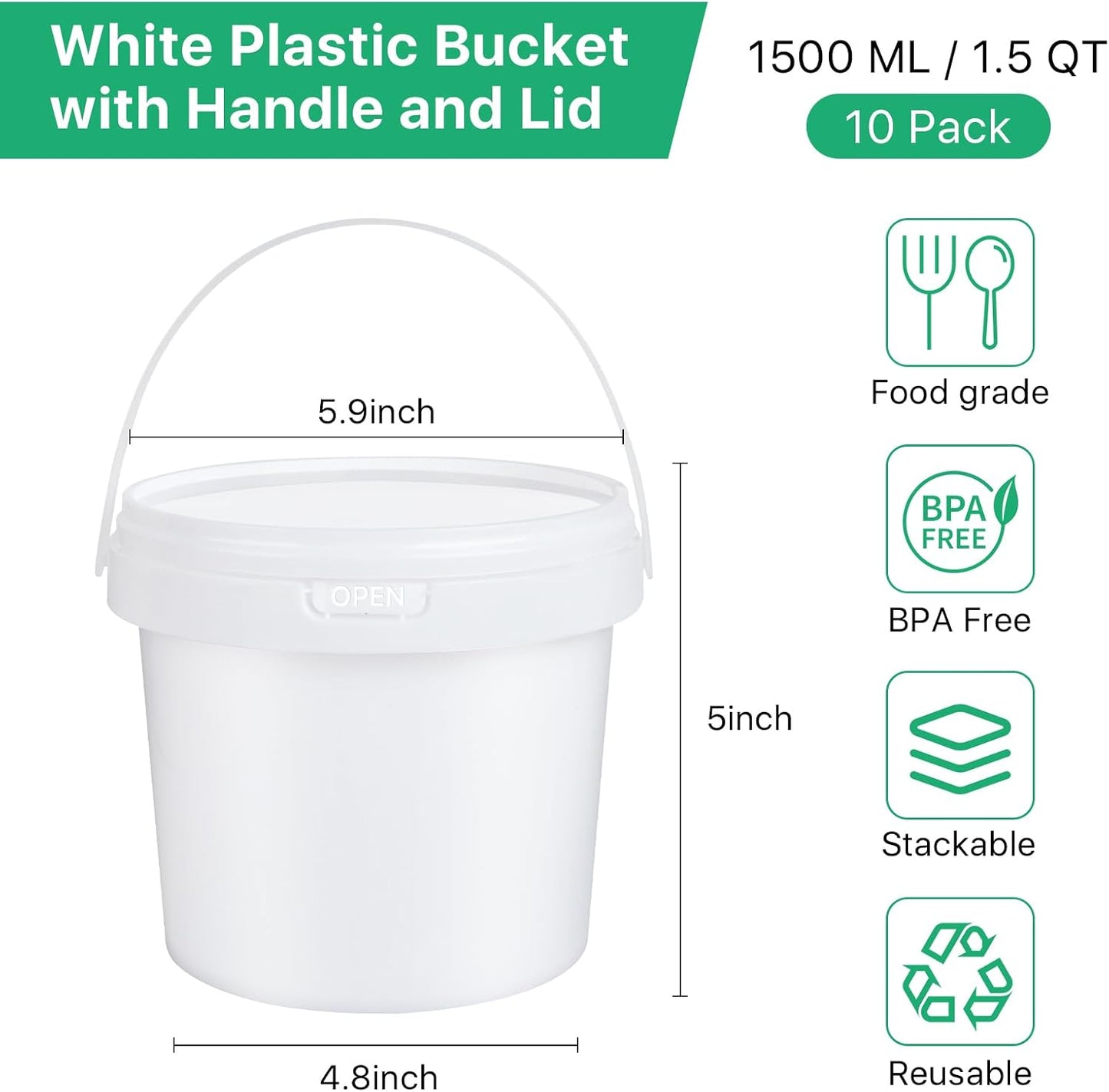 10 Cubos Plástico Blanco 1.5qt con Tapa para Congelador