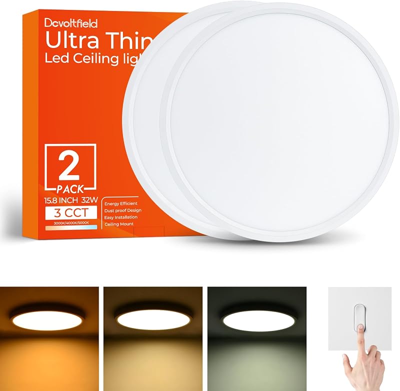 2 Lámpara techo LED blanca 15.8" 32W 3200LM dimmable