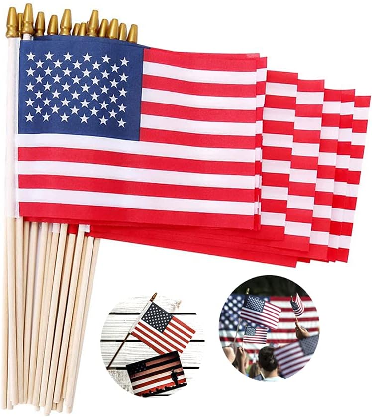Banderas americanas en palo 5x8pulg 12uds decoración 4 de julio