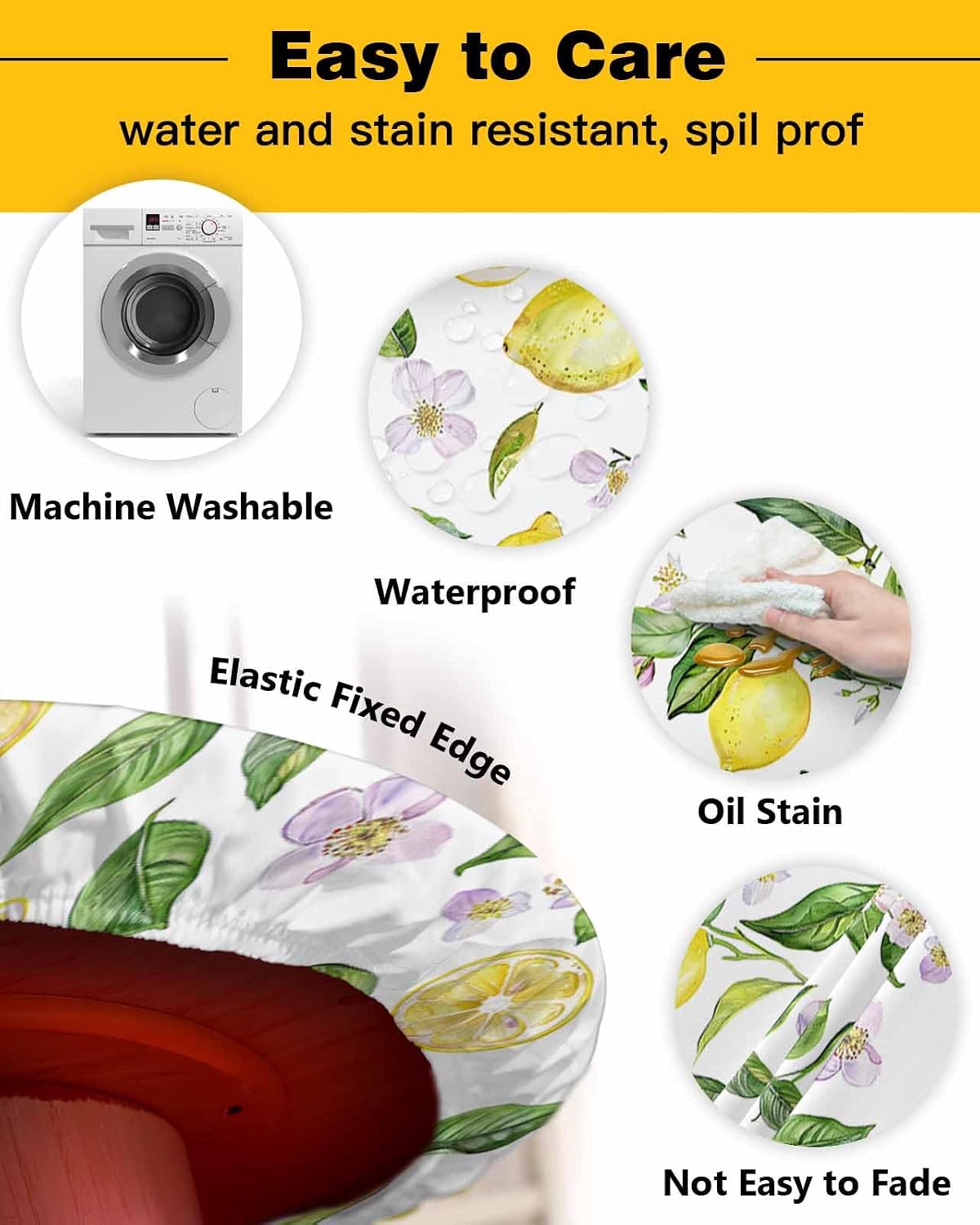Mantel redondo amarillo ajustable impermeable flores