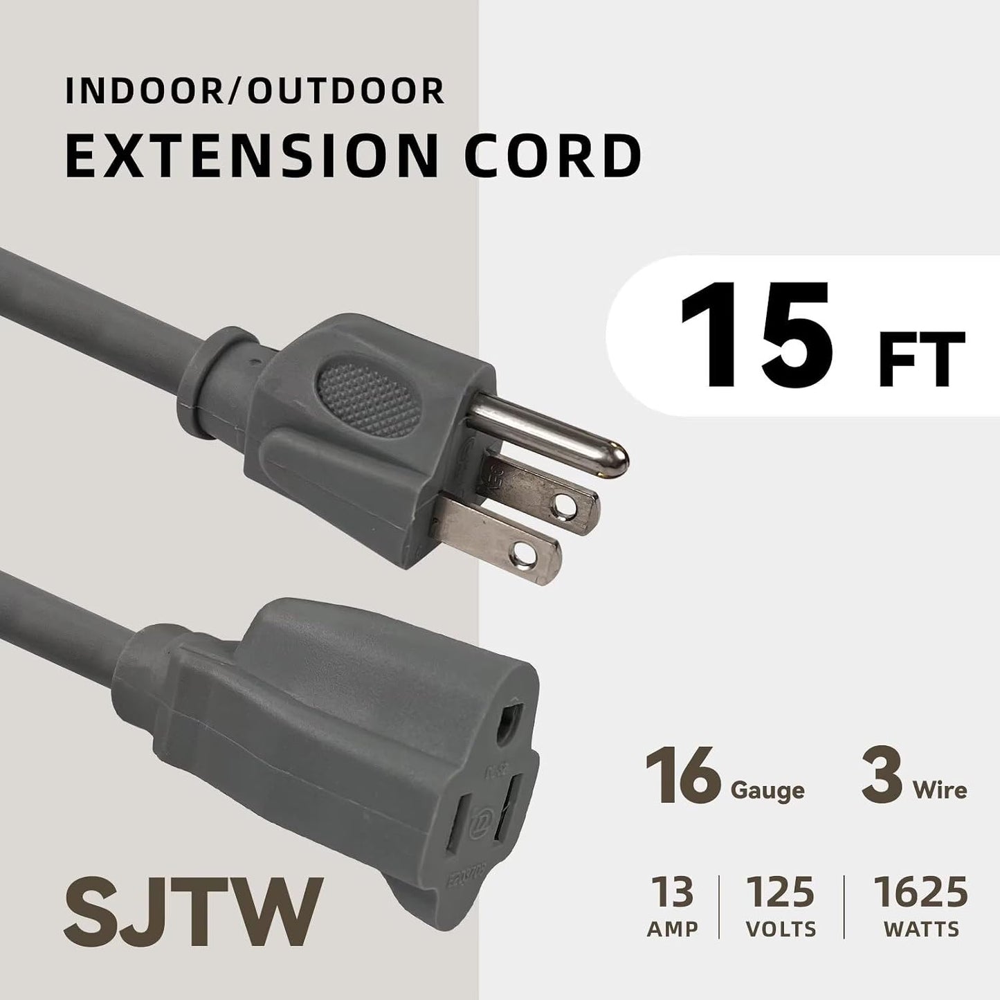 Cable extensión exterior 15ft gris con enchufe tierra