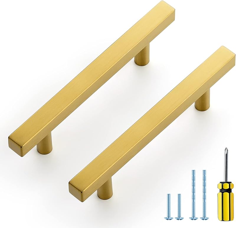 15 Manijas Doradas Latón Cepillado para Gabinetes 15cm