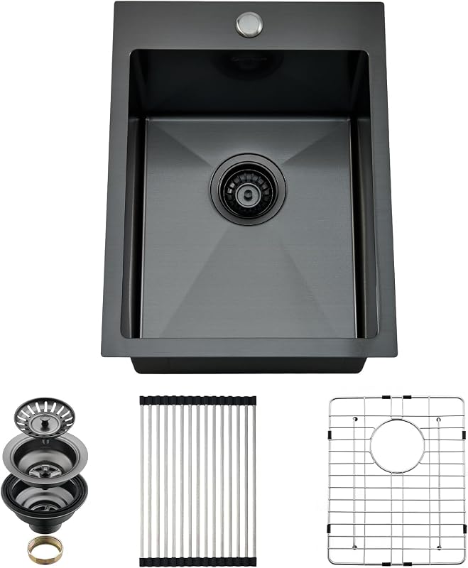 Fregadero cocina 15x20pulg acero inox T-304 color negro