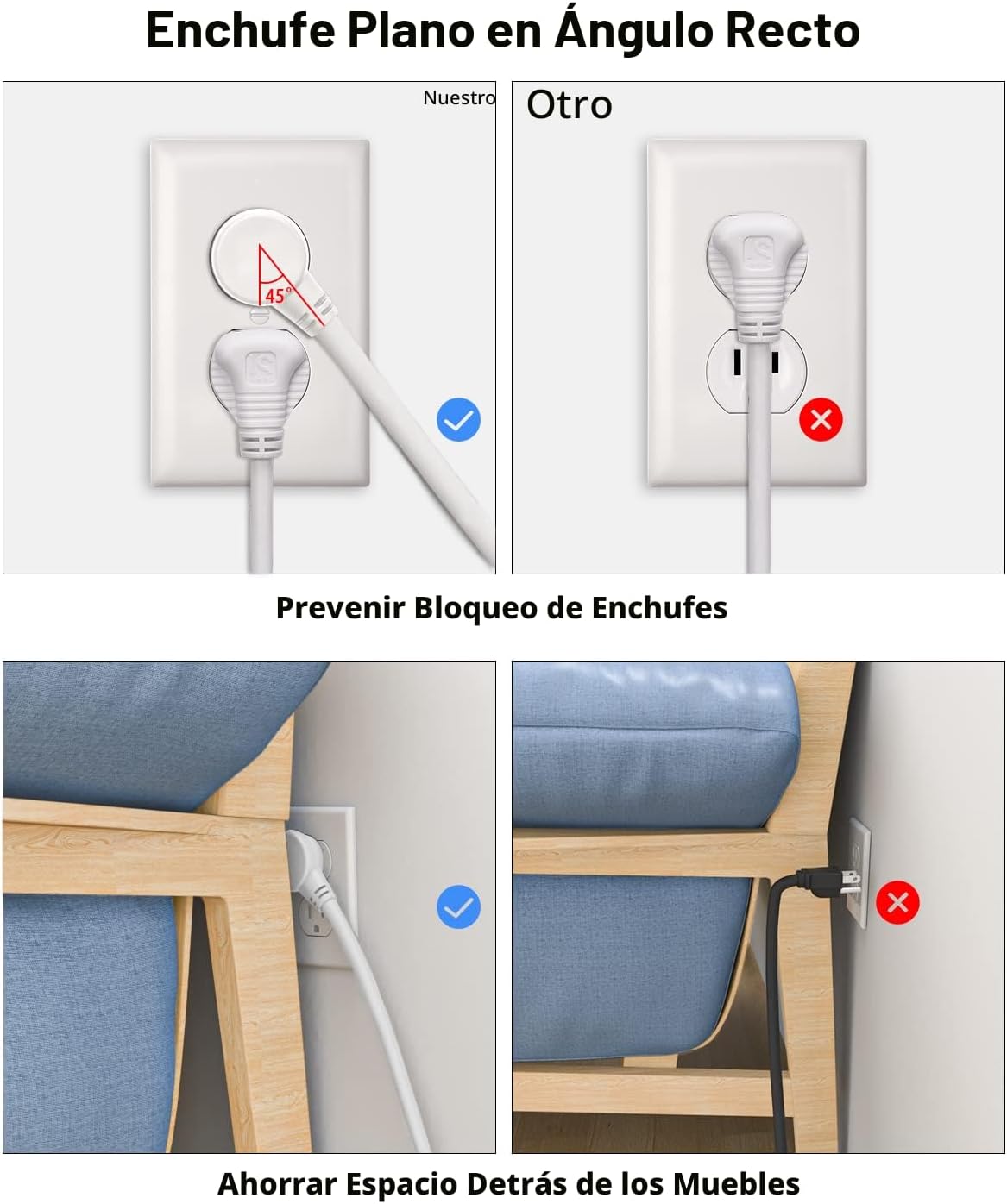 Regleta alimentación con proteccion sobretensiones 3 tomas 10a